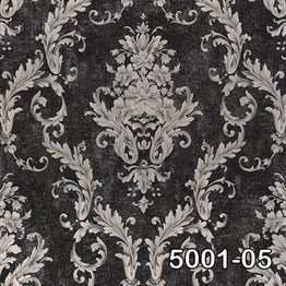 Decowall Retro 5001-05 Siyah Beyaz Damask Desenli Duvar Kağıdı